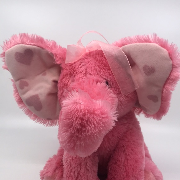 Russ Berrie Plush Pink Fluffy Elephant With Big Ears W/ Heart Fannie Stuffed Toy - Picture 2 of 10